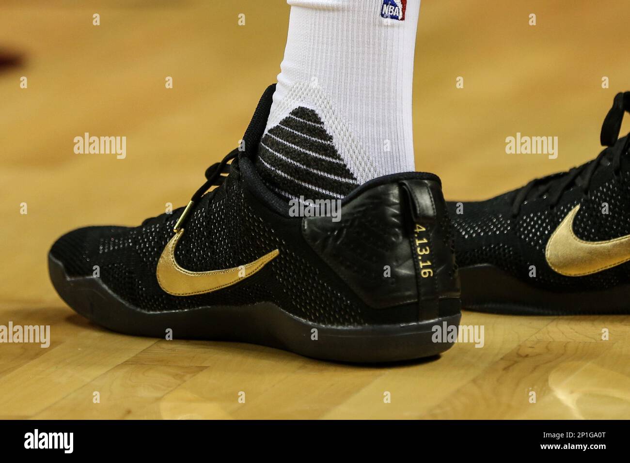 April 13, 2016 - Players wear a special players edition of the Nike Kobe 11  on Kobe Bryant's last game. The Portland Trail Blazers hosted the Denver  Nuggets at the Moda Center