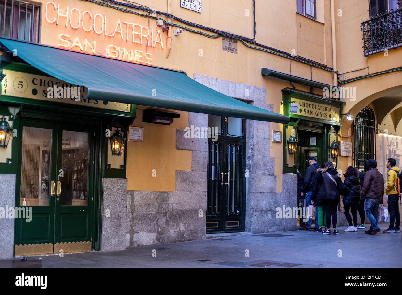 Bars, restaurants and traditional shops in Madrid, Spain Stock Photo