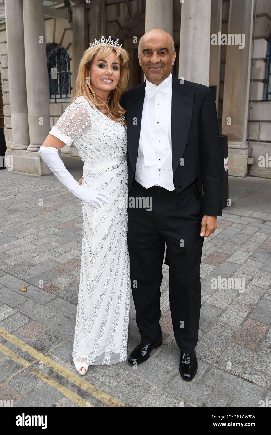 Socialite Trey Pritchett-Randall & Pradeep Kapadia at The White Tie Ball.  Trey wears Christian Dior & a loaned Tiara from Boodles. Stock Photo