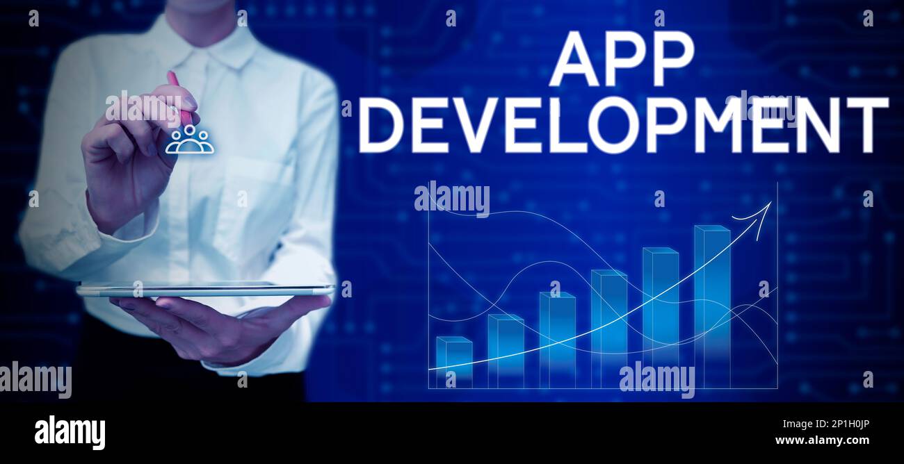 Writing displaying text App Development. Business showcase Development services for awesome mobile and web experiences Stock Photo