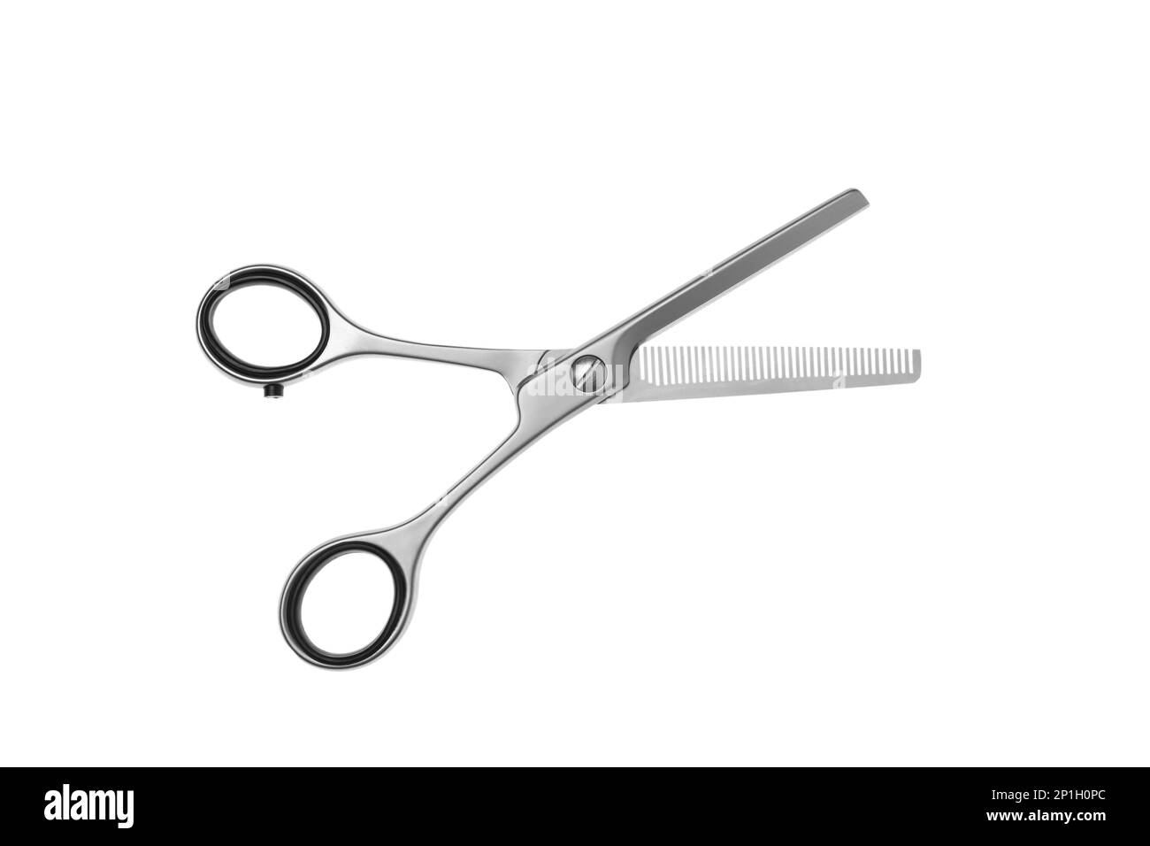 Professional hairdresser thinning scissors isolated on white. Haircut