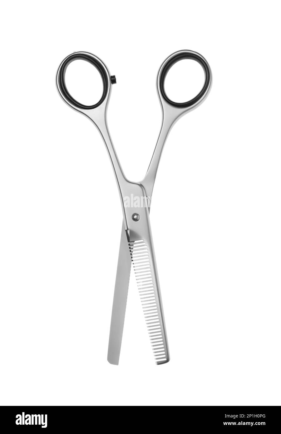 Professional hairdresser thinning scissors isolated on white. Haircut