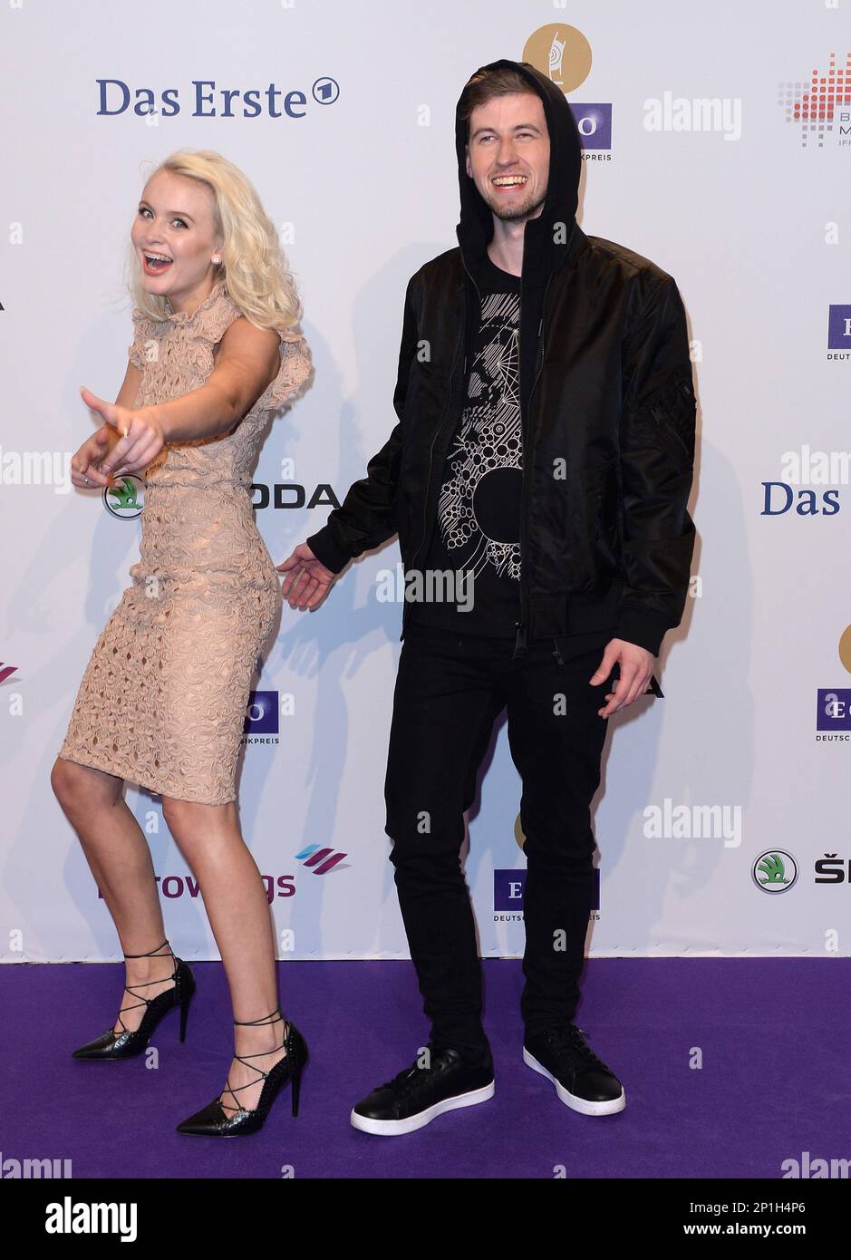 Norwegian DJ Alan Walker, right, and Swedish singer Zara Larsson arrives  for the Echo music award ceremony in Berlin,Germany, Thursday April 7,  2016. (Britta Pedersen/dpa via AP Stock Photo - Alamy
