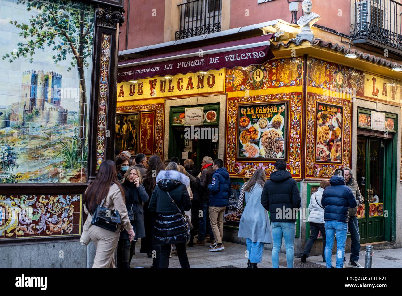 Bars, restaurants and traditional shops in Madrid, Spain Stock Photo