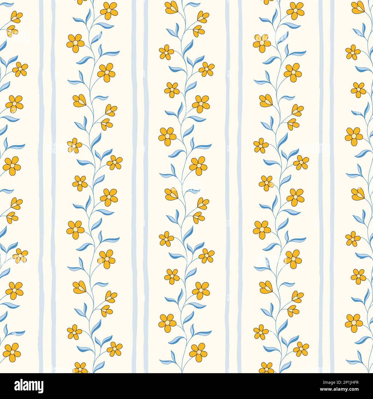 Indian Chintz Flowers and Vertical Stripes Vector Seamless Pattern Stock Vector