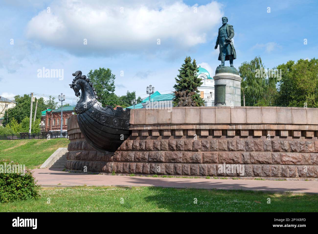 TVER, RUSSIA - JULY 15, 2022: Monument to Russian traveler Afanasy Nikitin on a sunny July day Stock Photo