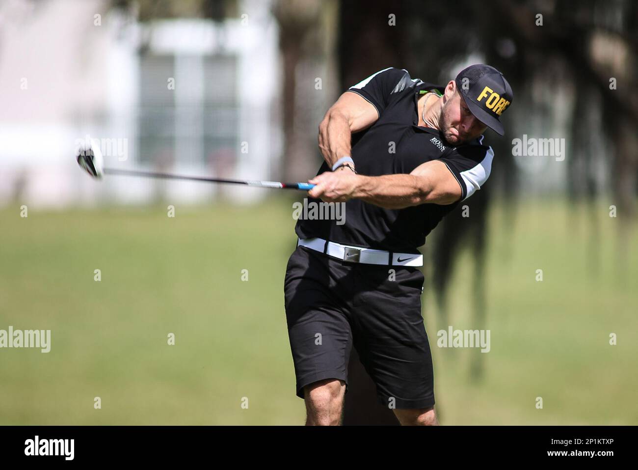 March 12, 2016: Tim Tebow muscles a tee shot on the second hole during the Tim  Tebow Foundation Celebrity Golf Classic at the TPC Sawgrass Stadium Course  in Ponte Vedra Beach,Fl. (photo