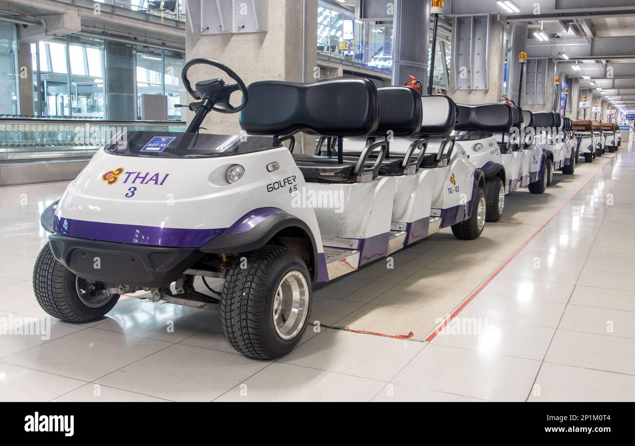 BANGKOK, THAILAND, SEP 15 2022, A convoy of electric cars parked in an