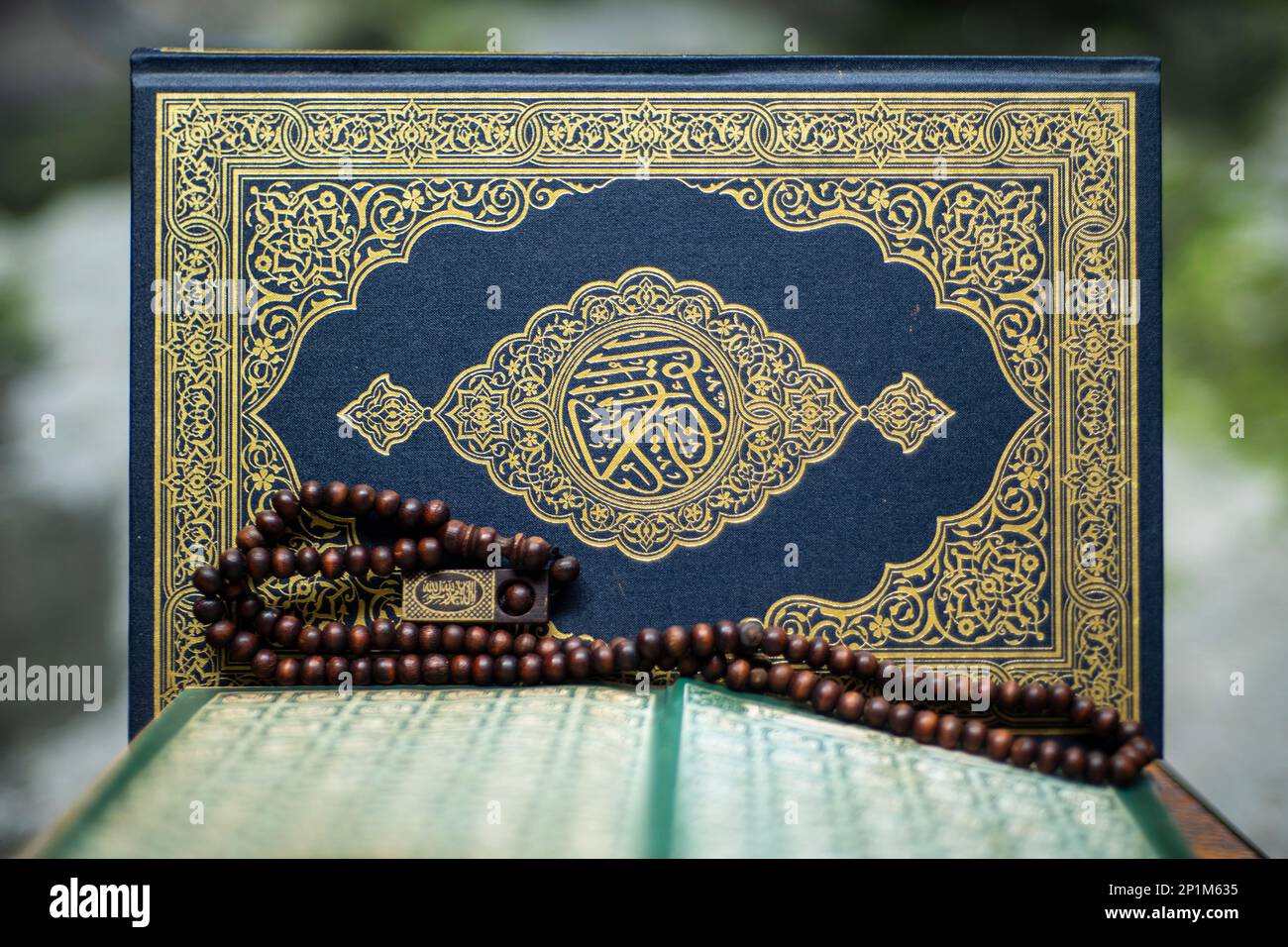 Islamic prayer beads or tasbih in an artistic. It is suitable for background of Ramadan-themed design concepts or other Islamic religious events Stock Photo