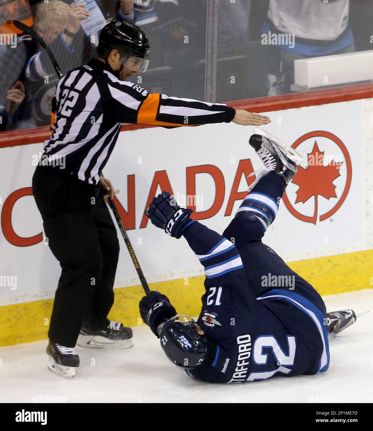 Winnipeg Jets' Drew Stafford (12) celebrates after scoring on Nashville ...