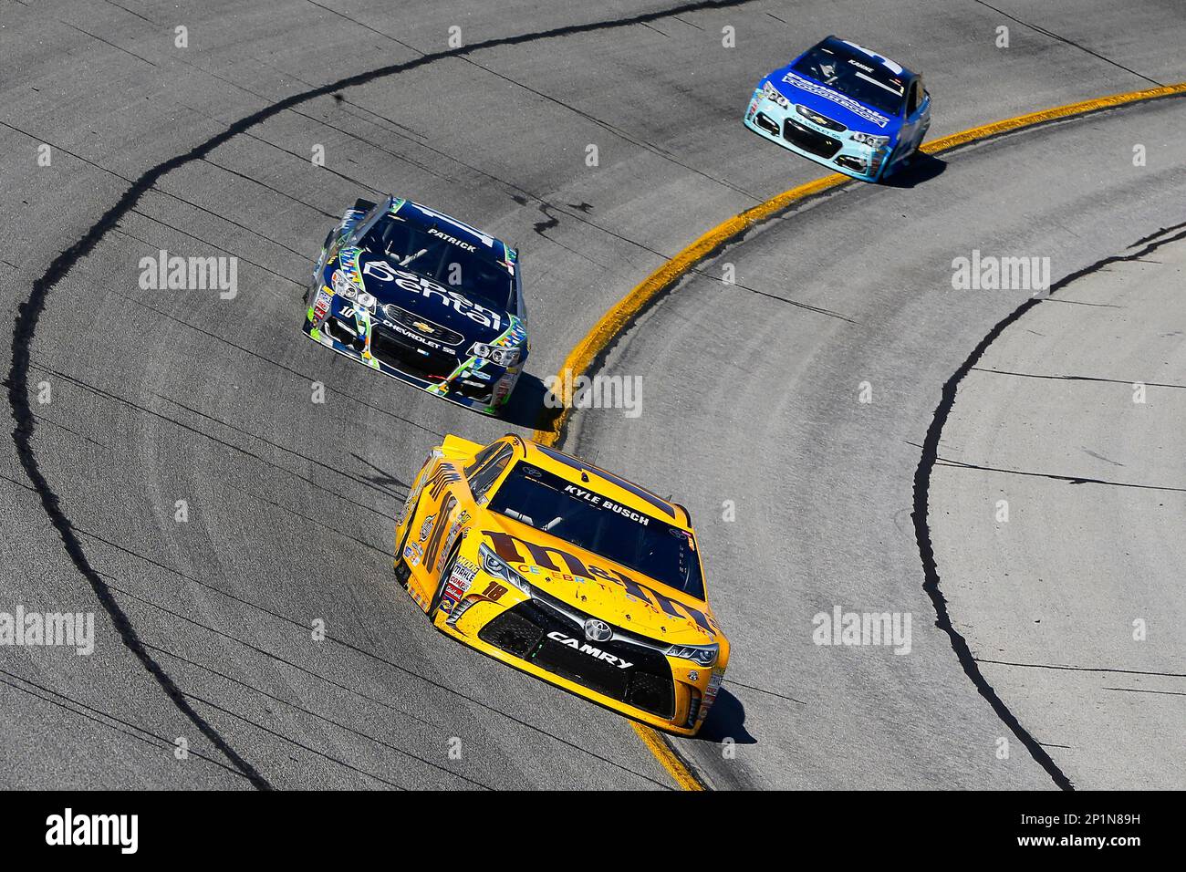 Kyle Busch (18) and Danica Patrick (10) during the NASCAR Folds Of