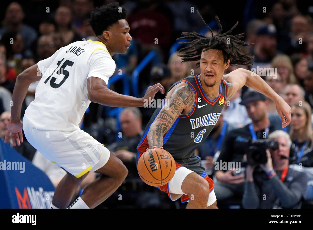 Oklahoma City Thunder forward Jaylin Williams (6) during the first half of  an NBA basketball game against the Phoenix Suns, Wednesday, March 8, 2023,  in Phoenix. (AP Photo/Rick Scuteri Stock Photo - Alamy