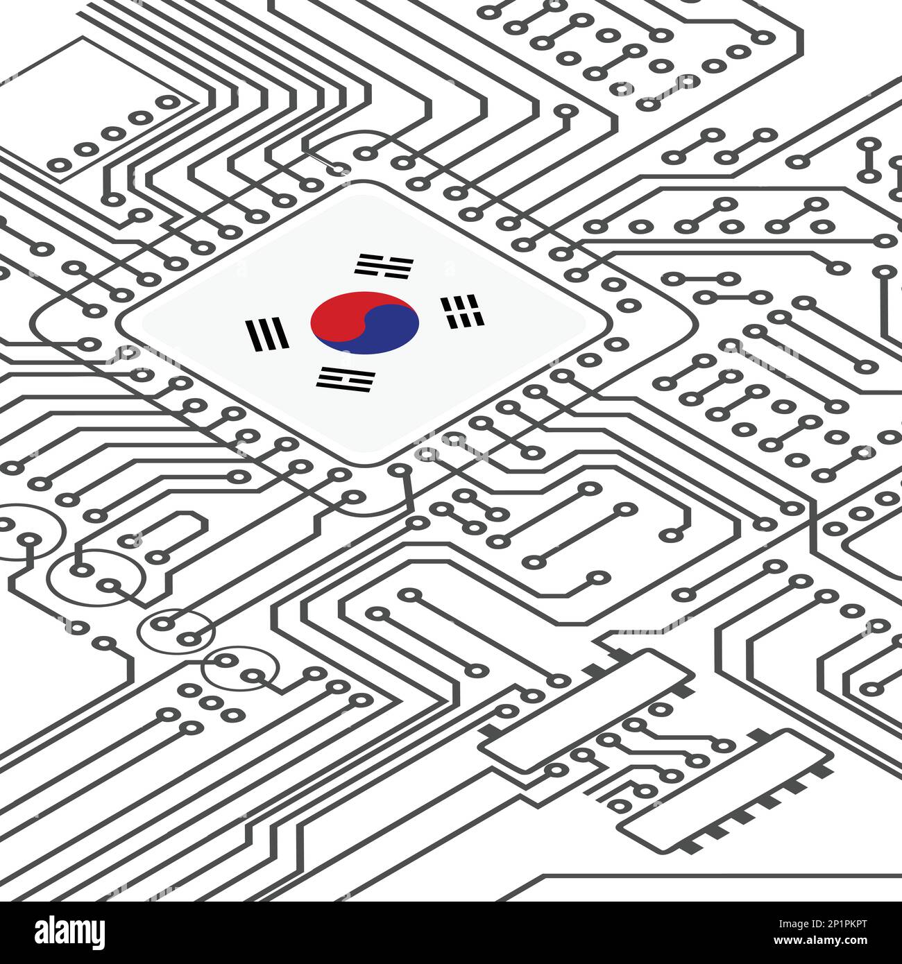 Electric circuit perspective South Korea microchip Stock Vector