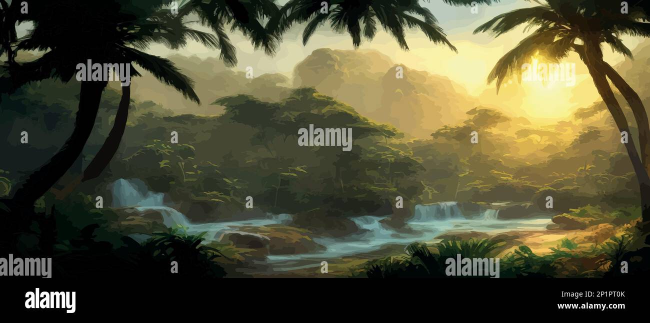 African rainforest. African jungle rainforest panorama with tropical