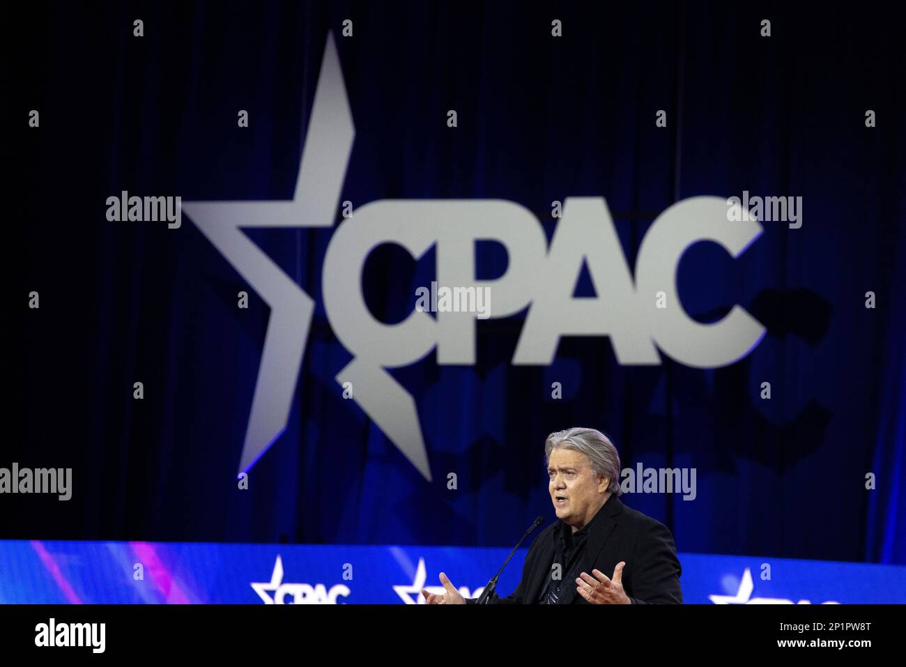 National Harbor, Maryland, USA. 3rd Mar, 2023. Steve Bannon speaks at