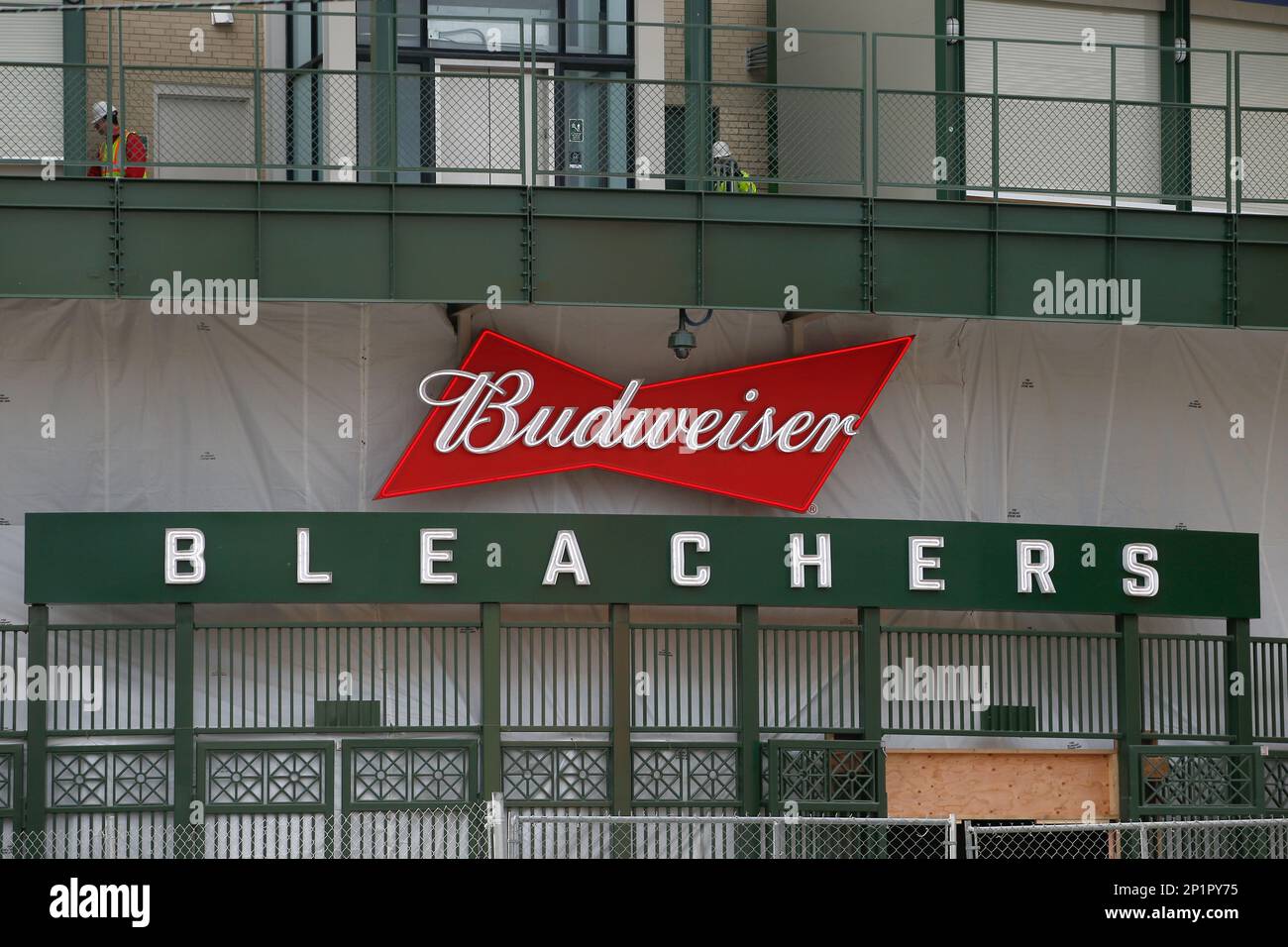 A general view of the exterior of Wrigley Field, home of the Chicago Cubs, as the Budweiser