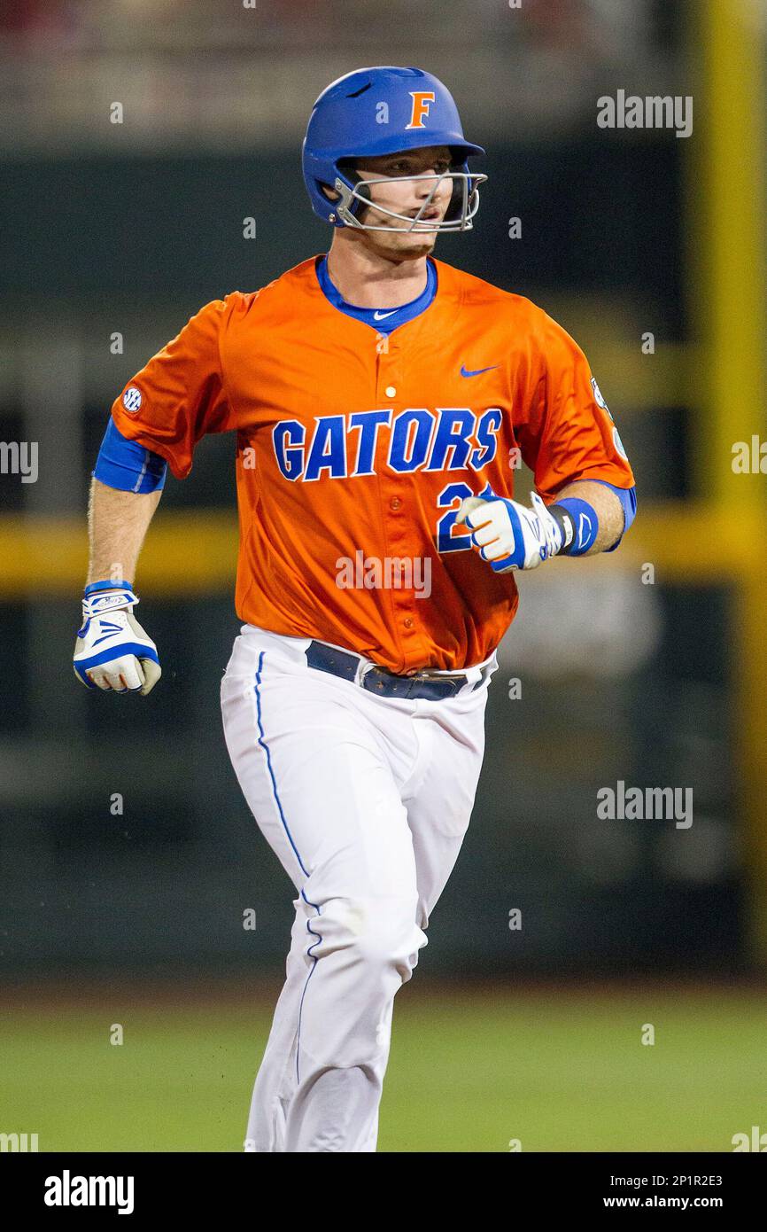 Florida Gators first baseman Peter Alonso (20) in action against the  Virginia Cavaliers in Game 11 of the NCAA College World Series on June 19,  2015 at TD Ameritrade Park in Omaha