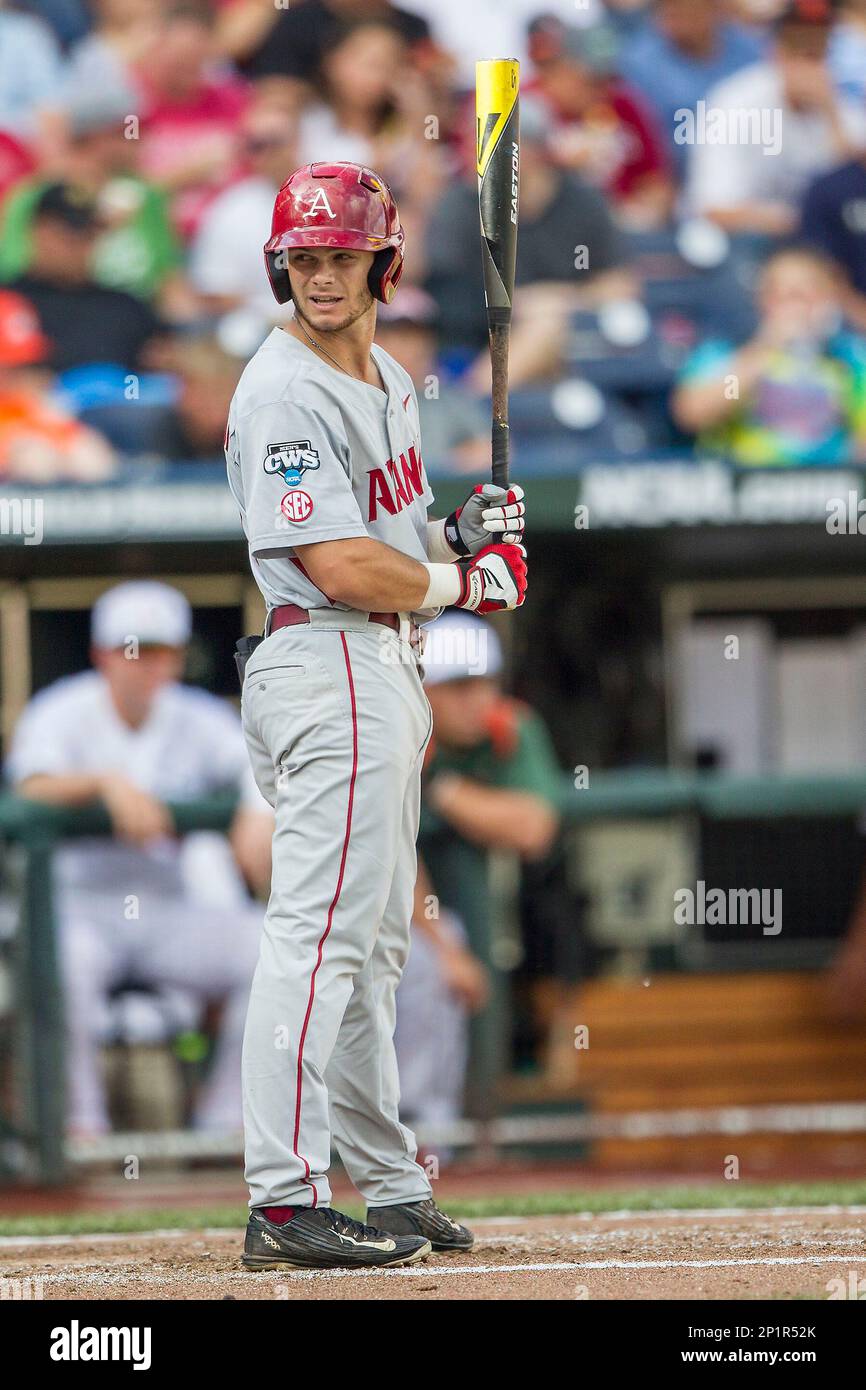 June 13, 2015: Arkansas outfielder Andrew Benintendi #16 during his home  run trot in action during game 1 of the 2015 NCAA Men's College World  Series between Virginia Cavaliers and Arkansas Razorbacks