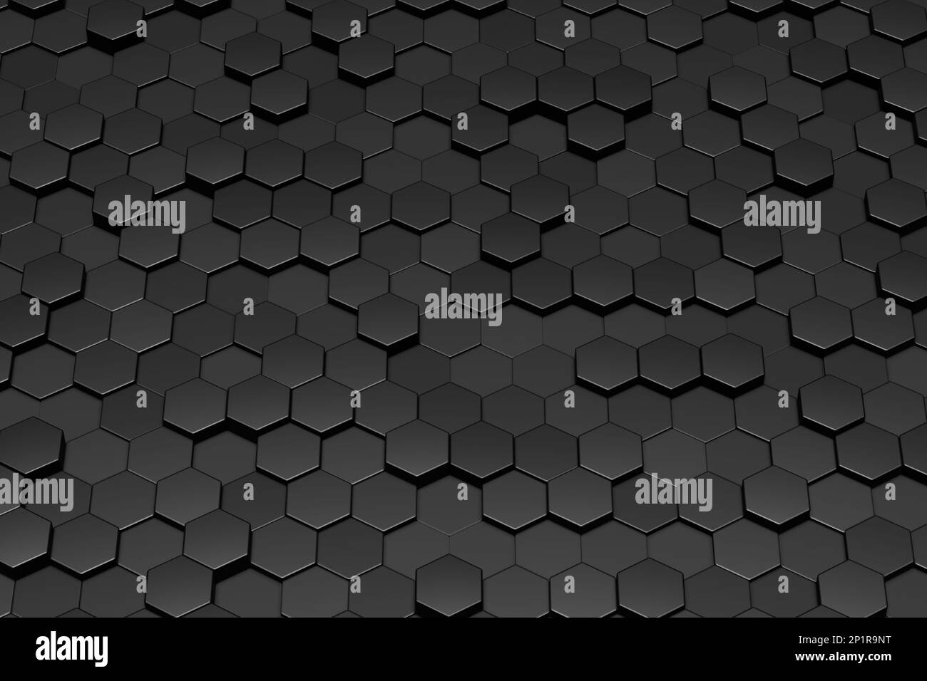Abstract technological black hexagonal background 3d render. Wall ...
