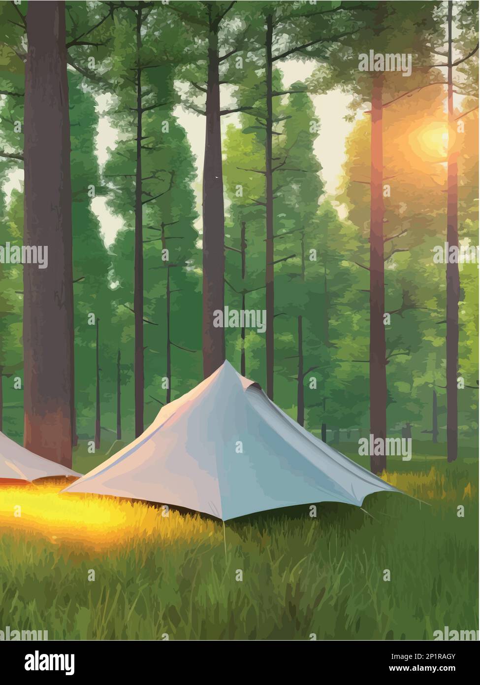 Camping tent, campfire and travel accessories. vector illustration