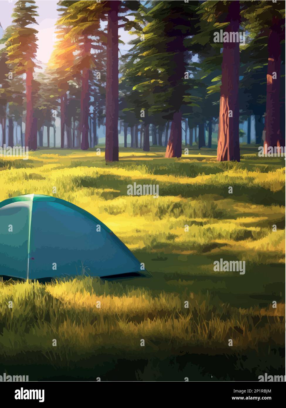 Camping tent, campfire and travel accessories. vector illustration