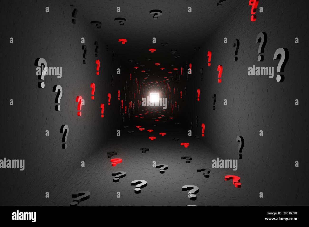Question marks symbols tunnel icon black background 3d render. Digital