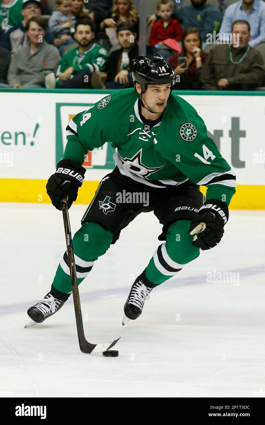 February 27, 2016: Dallas Stars left wing Jamie Benn (14) warms up before  the NHL game between the New York Rangers and the Dallas Stars at the  American Airlines Center in Dallas