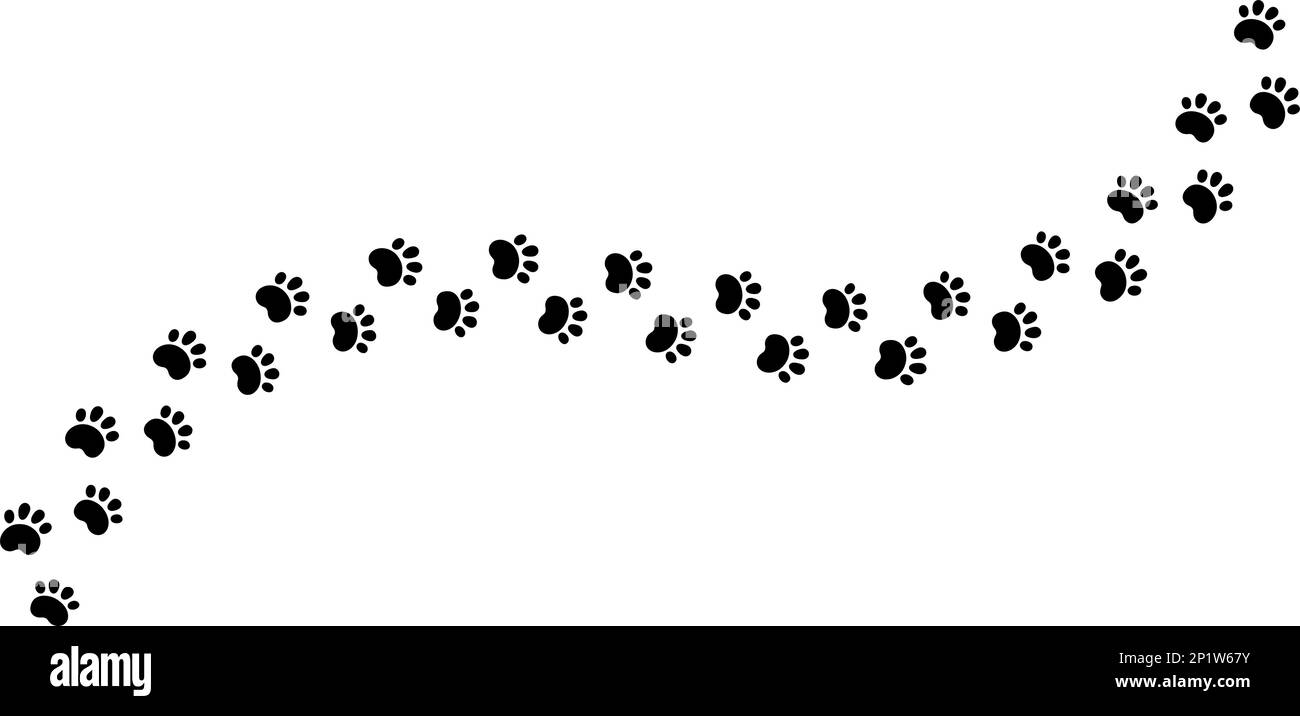 Dog paw print wave line. Cute cat pawprint. Pet foot trail. Black dog