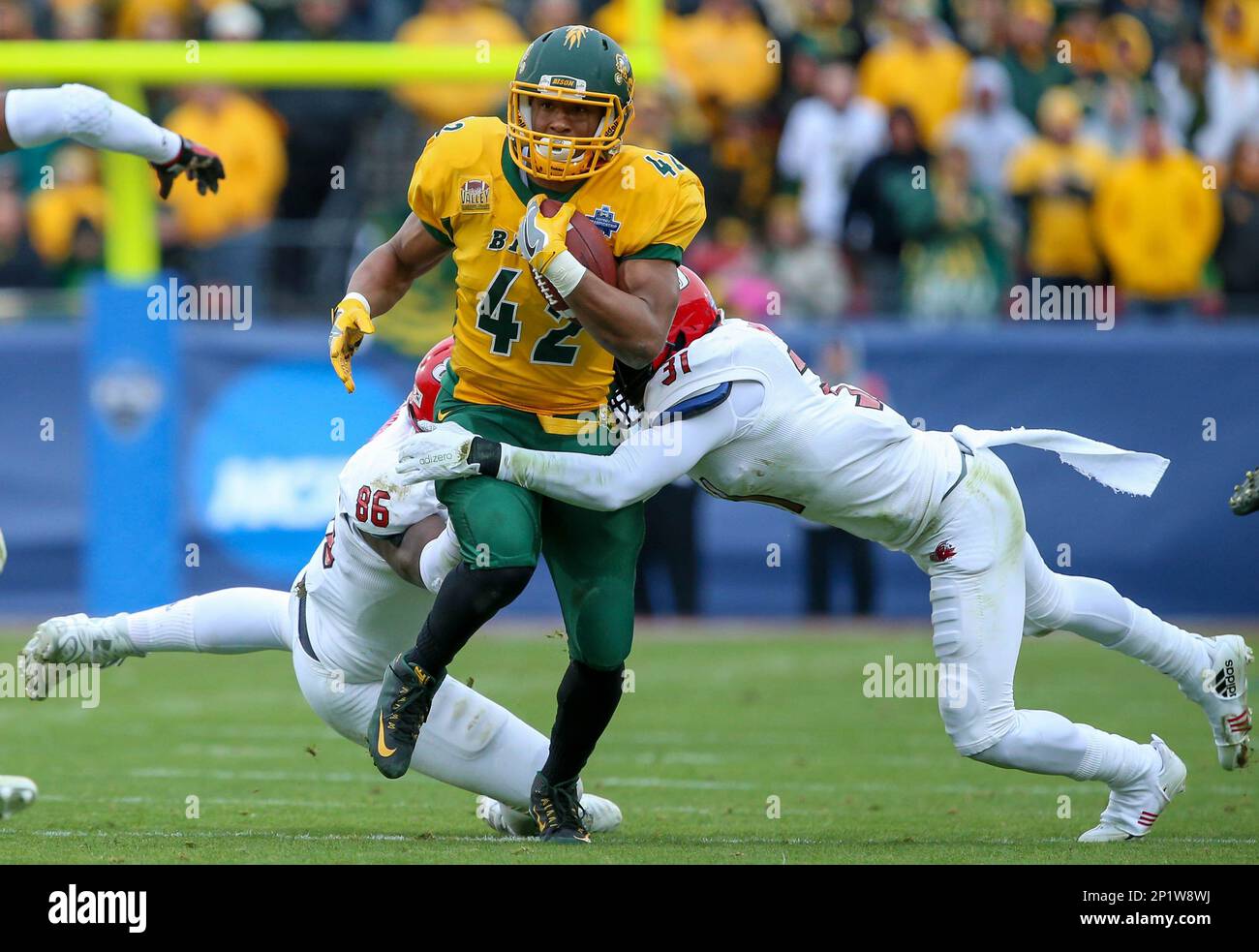 09 JAN 2016 North Dakota State RB Bruce Anderson (42) tries to break a