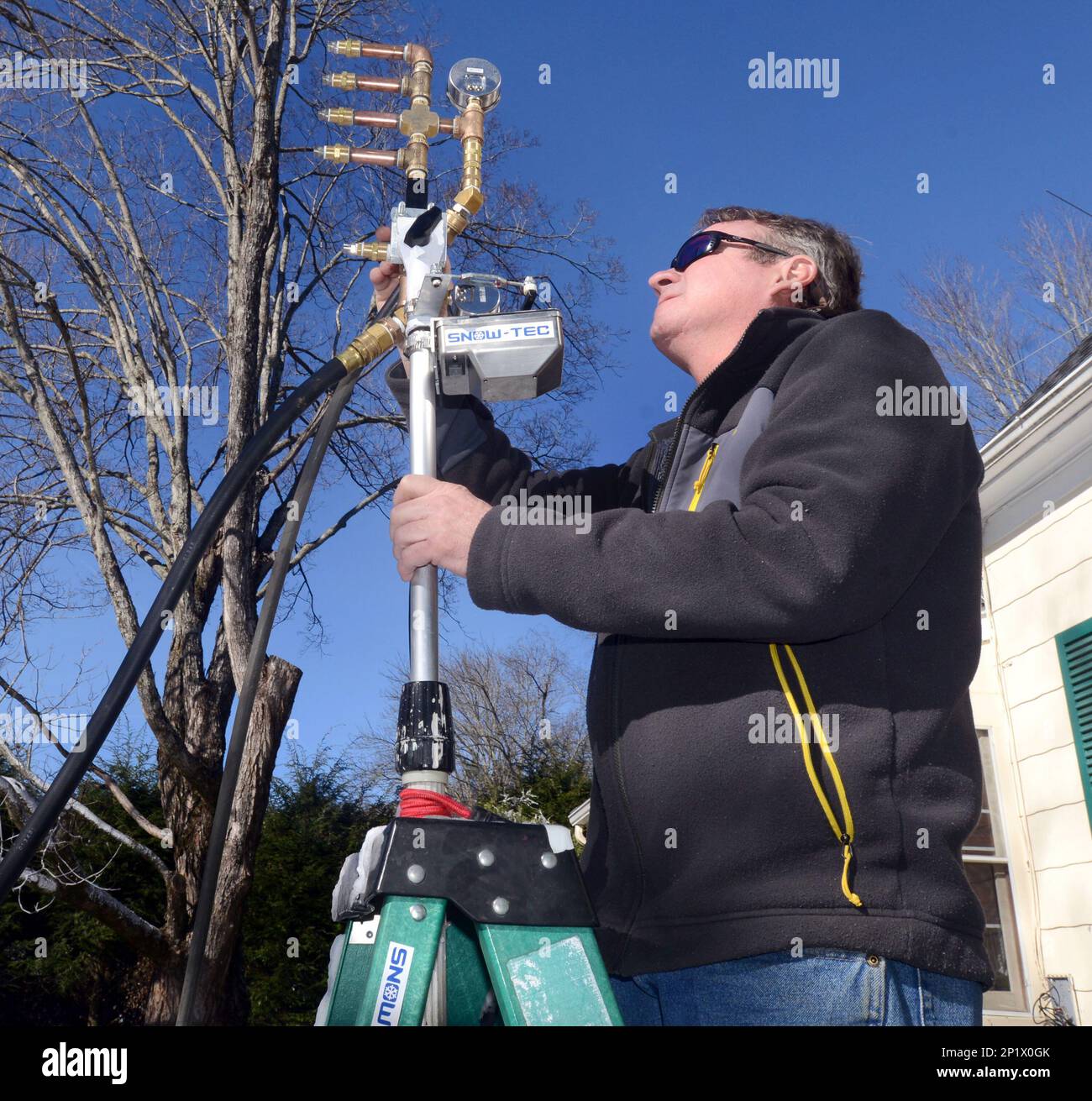 In this Jan. 5, 2016 photo, Blair Bullock shows how his homemade snow ...