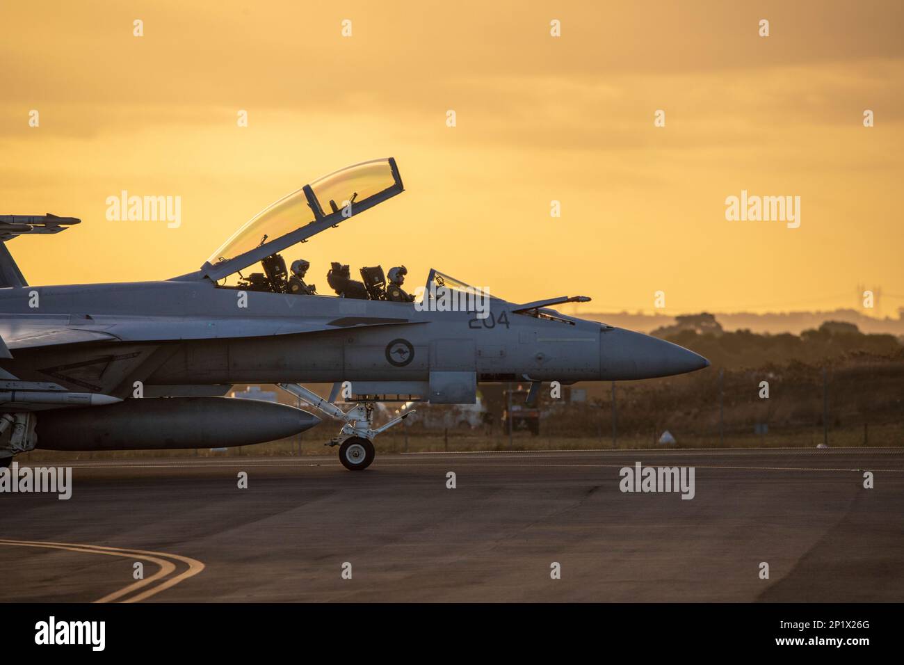 A RAAF F/A-18F Super Hornet of 1 Squadron on display at the Avalon International Airshow 2023 Stock Photo