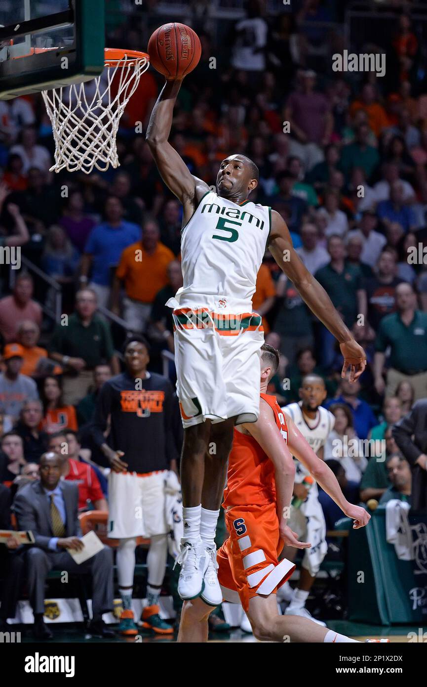 2 January 2016: Miami Guard Davon Reed (5) goes up in the air to dunk ...