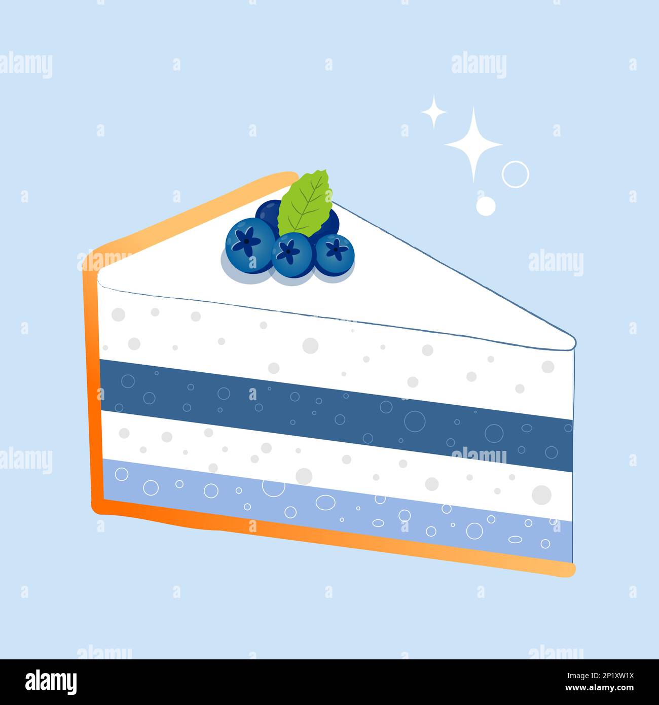 Blueberry cake dessert isolated food illustration on blue background. Vector Stock Vector