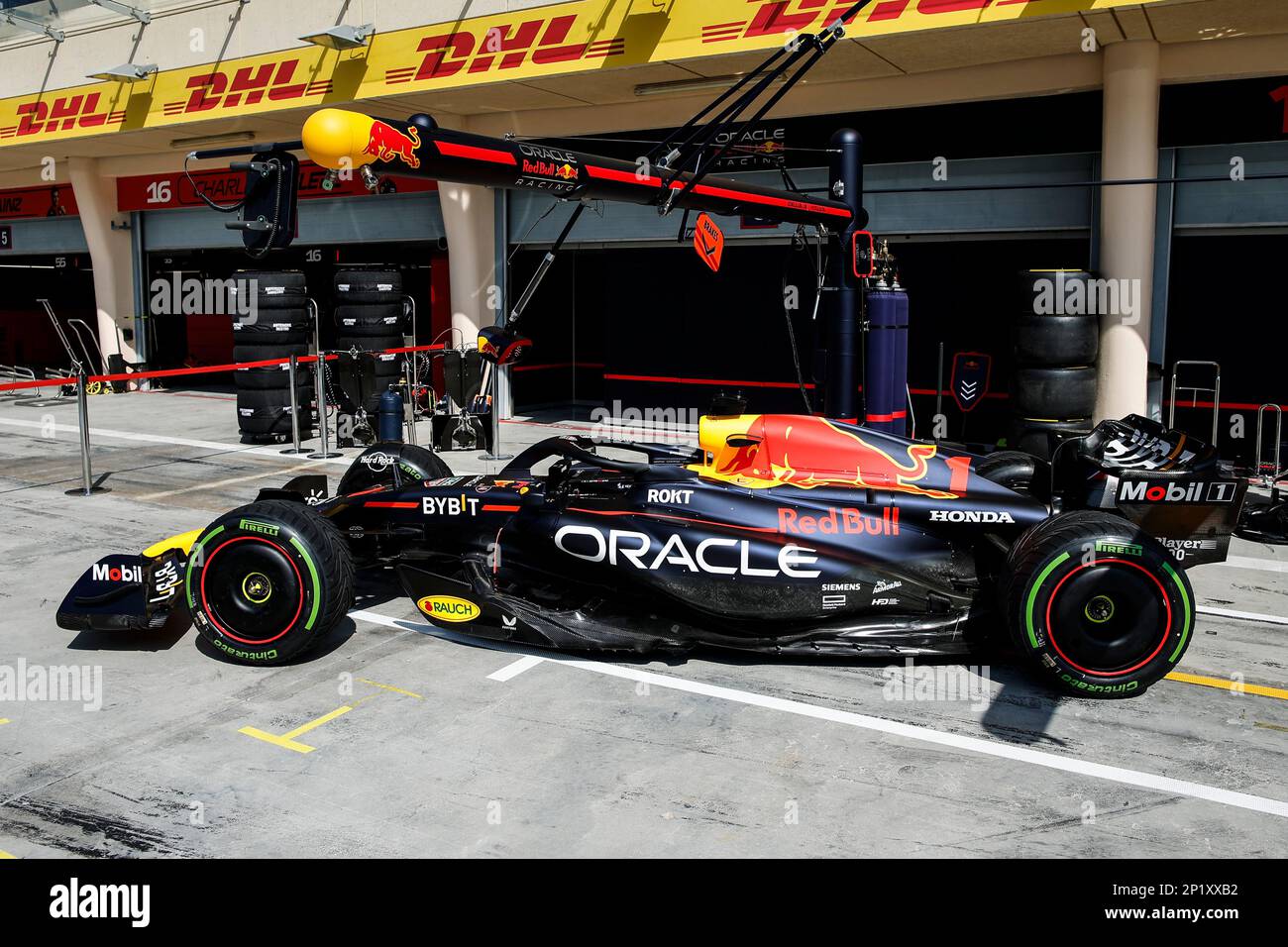 Red Bull Racing RB19, mechanical detail during the Formula 1 Gulf Air Bahrain Grand Prix 2023, 1st round of the 2023 FIA Formula One World Championship from March 2 to 5, 2023 on the Bahrain International Circuit, in Sakhir, Bahrain - Photo Xavi Bonilla / DPPI Stock Photo