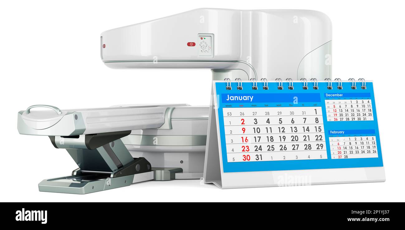 Open MRI Machine with desk calendar, 3D rendering isolated on white ...