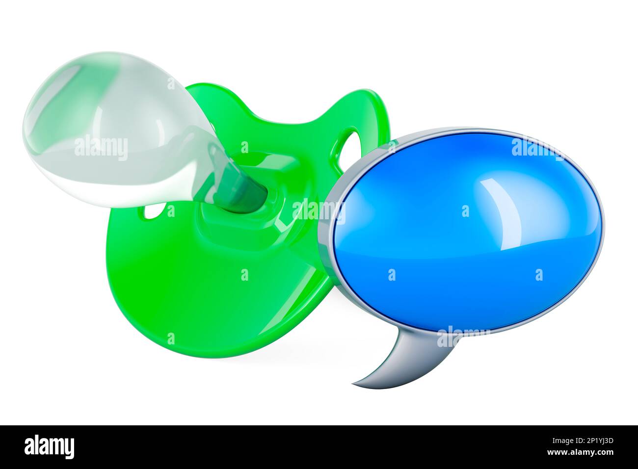 Baby pacifier with speech bubbles, 3D rendering isolated on white ...
