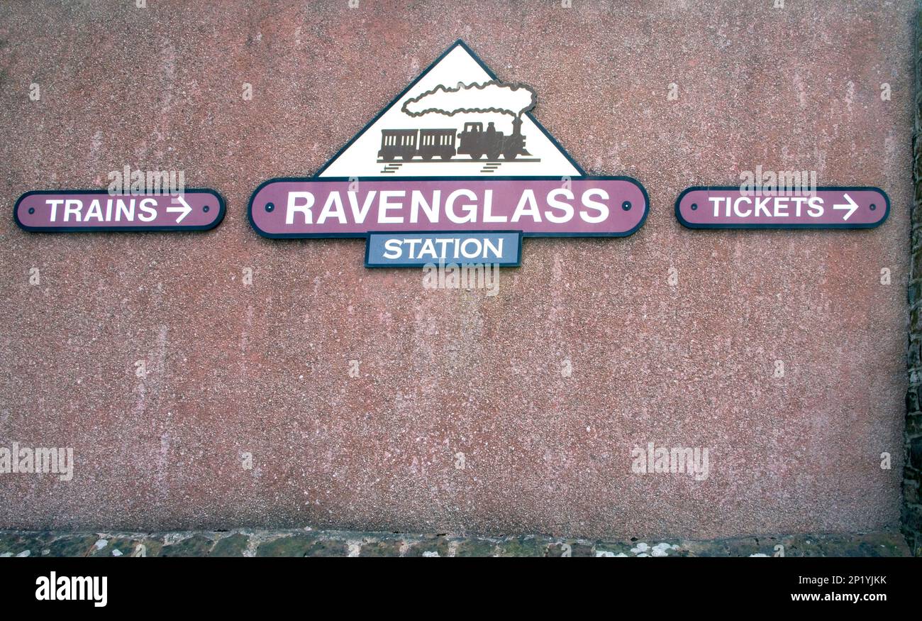 miniature railway sign  at ravenglass cumbria england uk Stock Photo