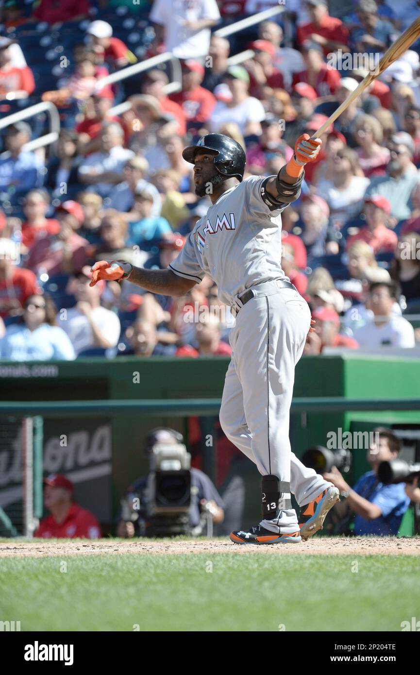 Miami Marlins Marcell Ozuna (48) during a game against the Philadelphia  Phillies on June 5, 2013 at Citizens Bank Park in Philadelphia PA. The  Phillies beat the Marlins 6-1.(AP Photo/Chris Bernacchi Stock