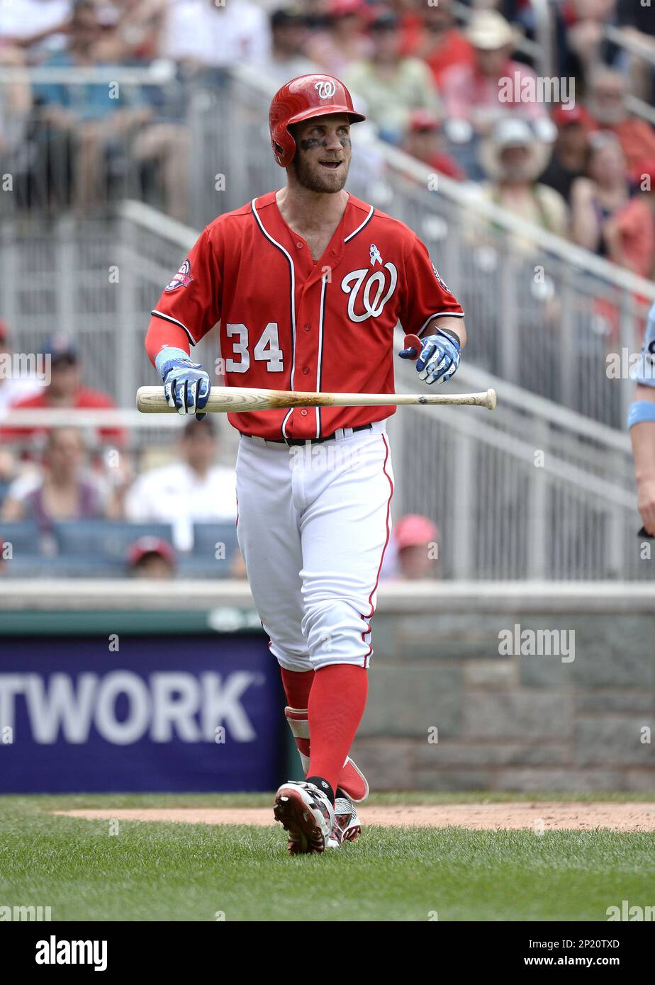 Washington Nationals Bryce Harper (34) during a game against the Pittsburgh  Pirates on June 21, 2015 at Nationals Park in Washington, DC. The Nationals  beat the Pirates 9-2.(Chris Bernacchi via AP Stock Photo - Alamy