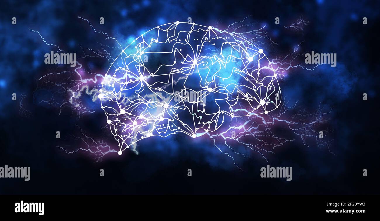 Illustration of human brain on dark background. Banner design Stock ...