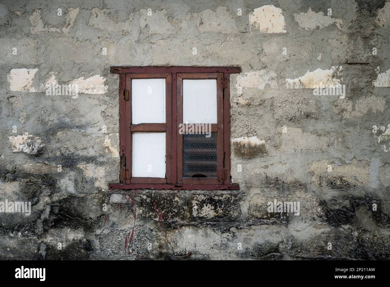 Old cement wall with vintage wood window Stock Photo - Alamy
