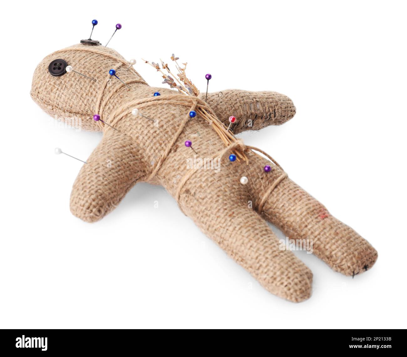 Voodoo doll with pins and dried flowers isolated on white Stock Photo ...
