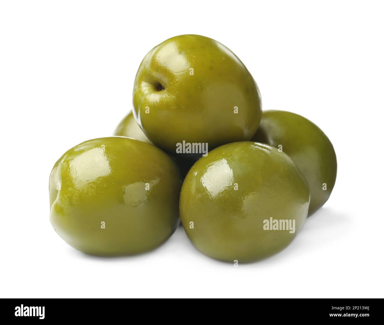 Many fresh green olives on white background Stock Photo - Alamy