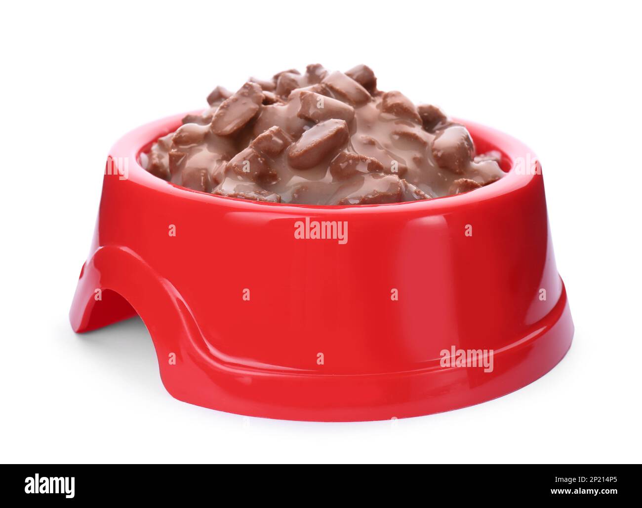 Wet pet food in red feeding bowl isolated on white Stock Photo Alamy