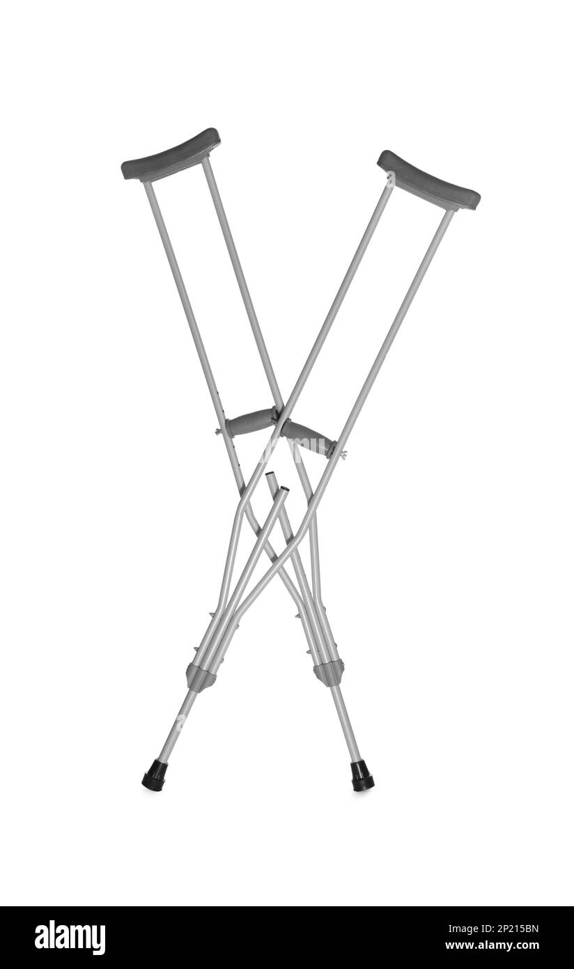Pair of axillary crutches on white background Stock Photo Alamy