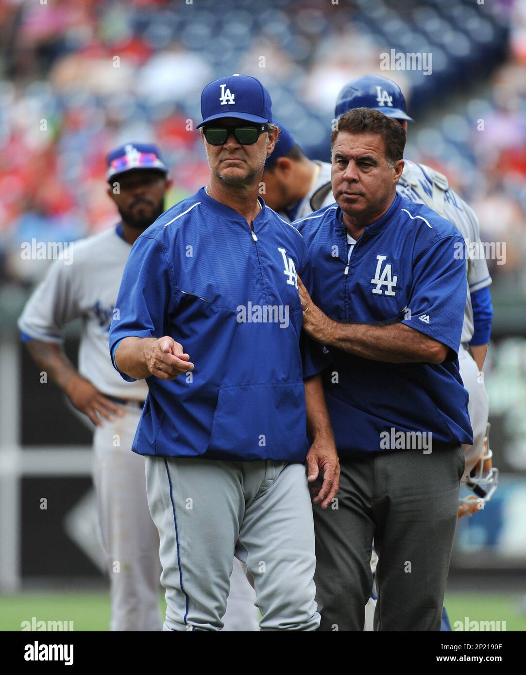 Los Angeles Dodgers manager Don Mattingly (8) during game against the  Philadelphia Phillies at Citizens Bank Park in Philadelphia, Pennsylvania  on August 6, 2015. Dodgers defeated Phillies 10-8. (Tomasso DeRosa via AP  Stock Photo - Alamy