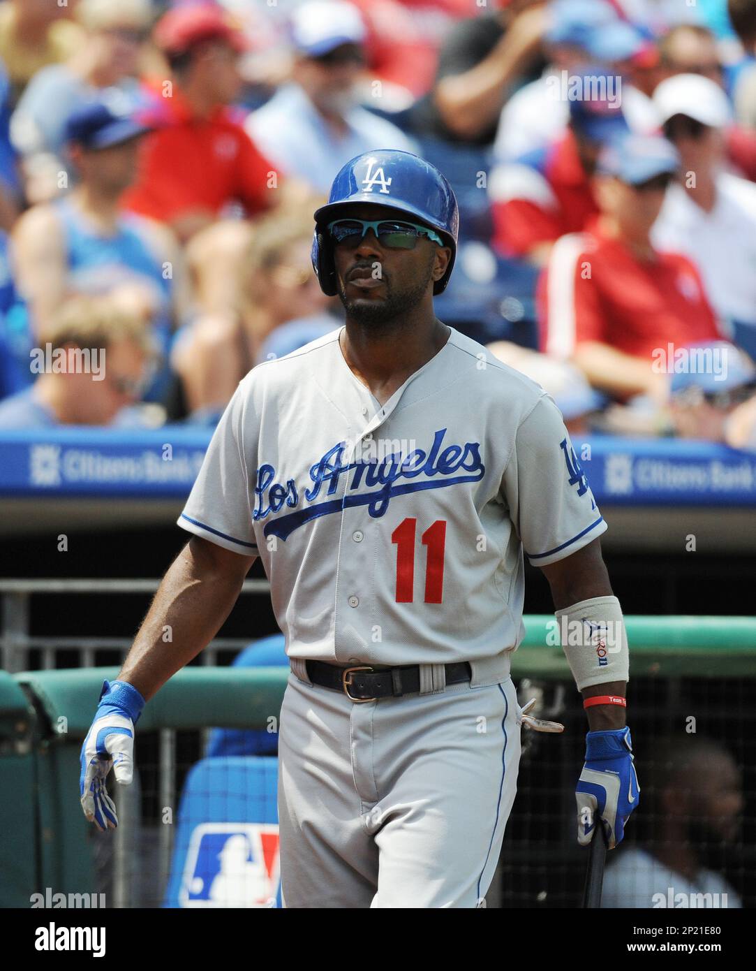 Los Angeles Dodgers infielder Jimmy Rollins (11) during game against the  Philadelphia Phillies at Citizens Bank Park in Philadelphia, Pennsylvania  on August 6, 2015. Dodgers defeated Phillies 10-8. (Tomasso DeRosa via AP  Stock Photo - Alamy