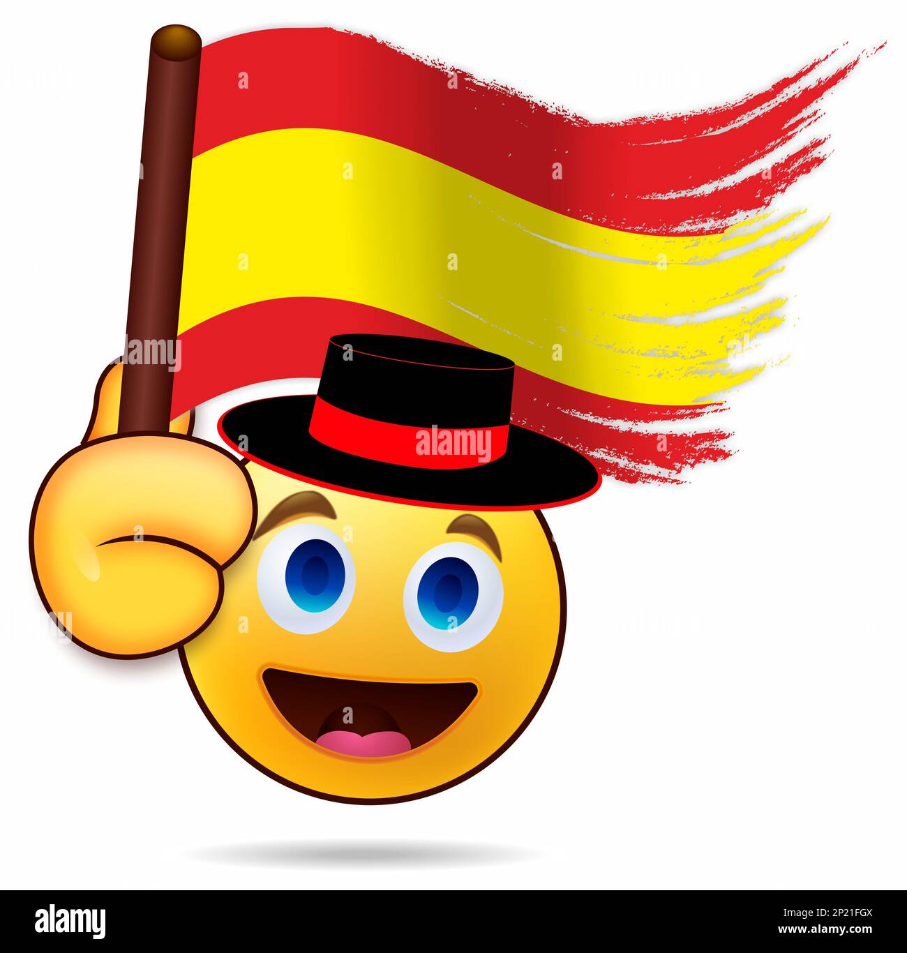 Emoticon with an expression of joy and waving national flag. Typical