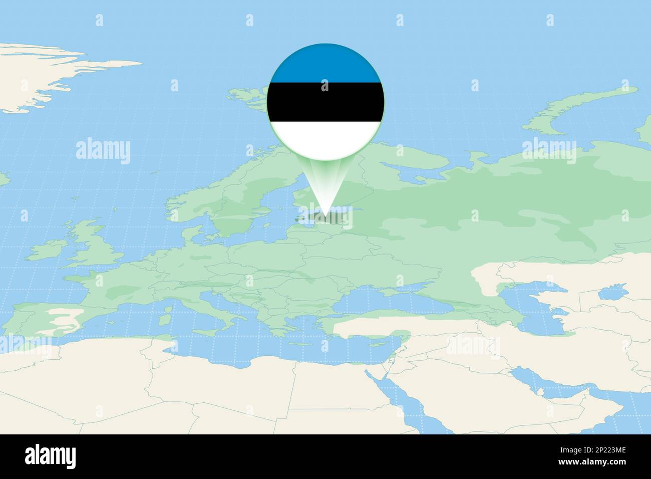 Map illustration of Estonia with the flag. Cartographic illustration of Estonia and neighboring countries. Vector map and flag. Stock Vector