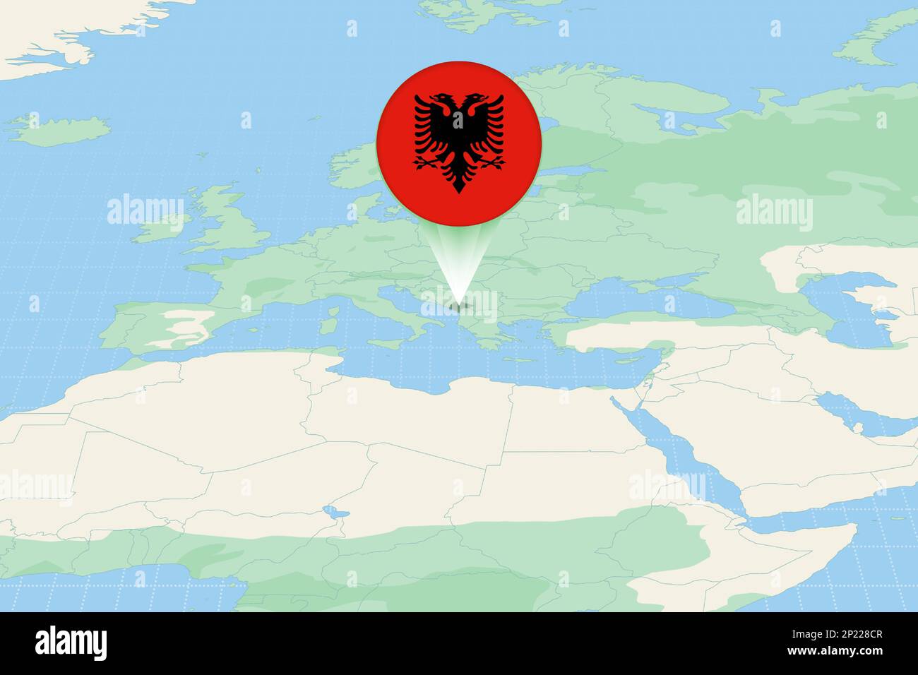 Map illustration of Albania with the flag. Cartographic illustration of